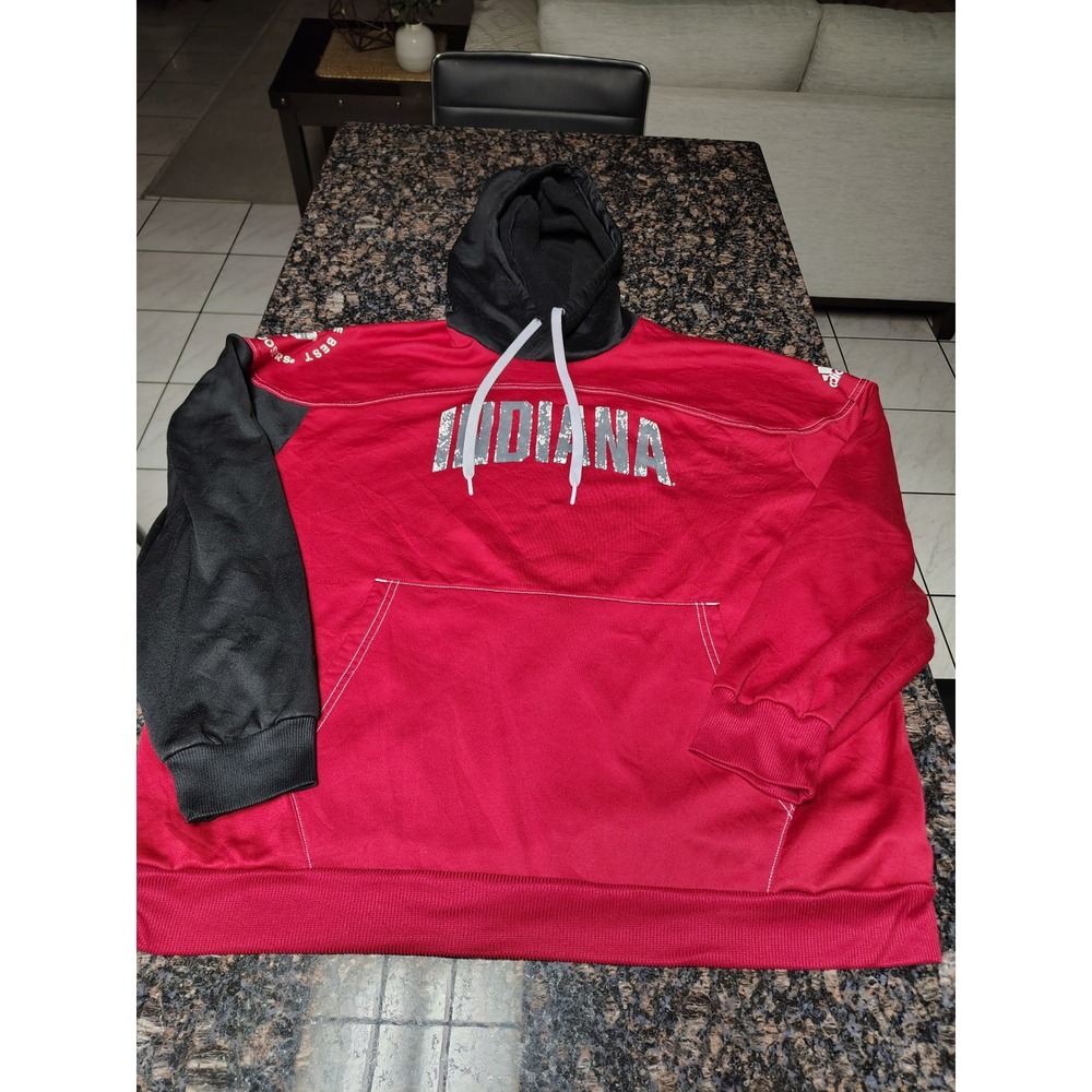 Adidas Indiana Hoosiers Hoodie Mens Large Red Black Distressed Graphic Pullover